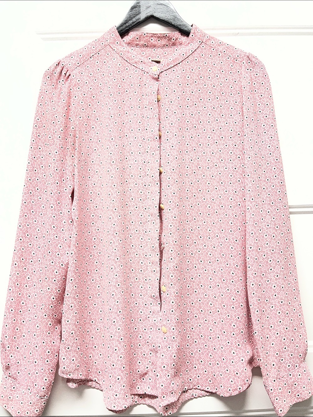 LOFT Pink Micro Floral Button-Front Blouse